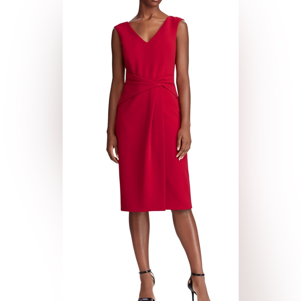Lauren Ralph Lauren petite ruched sleeveless dress in red size 14P.
